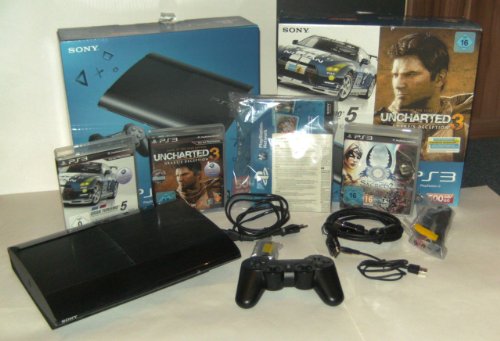 PS3   Konsole Slim 500GB (SuperSlim) + Uncharted: Drakes Deception GOTY & Gran Turismo 5: Academy Edition [Importación alemana]