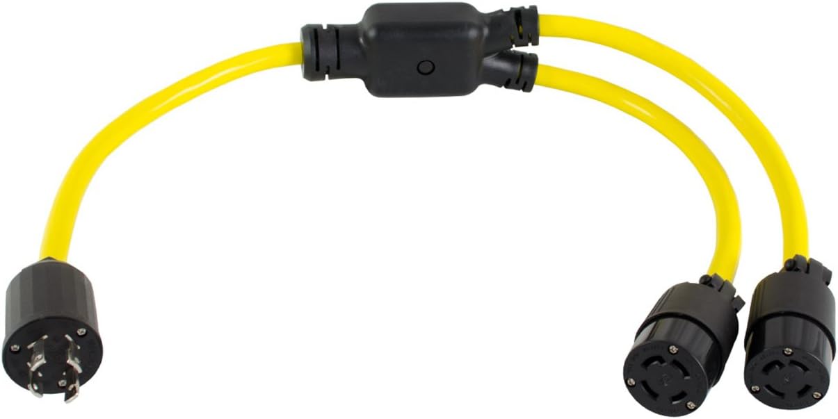 Conntek YL1430L1420 3FT Y 30 Amp Adapter Cord NEMA L14-30P Locking Plug to L14-20R 20 Amp Female Connector
