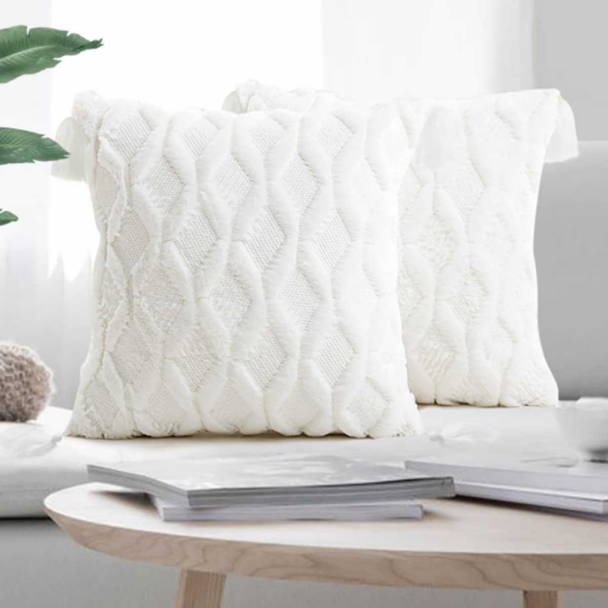 Faux Fur Wool Pillow Covers 18 x 18 Inch, 2 Pack Rhombus