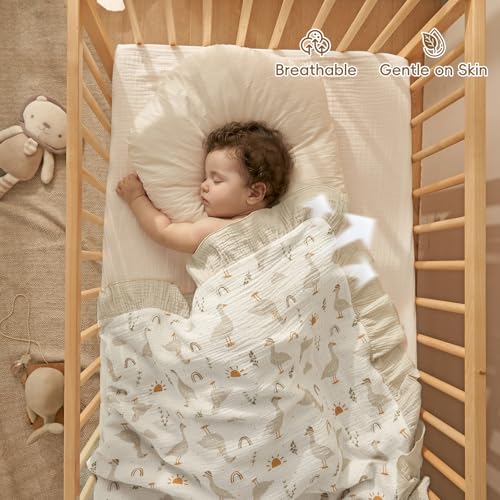 Image of david's kids Flounce Muslin Baby Blanket for Girls Boys, 100% Cotton Soft Crib Swaddle Blankets, Reversible & Breathable Nursery Bedding for Newborns Toddlers, 47 x 47 Inches (Goose)