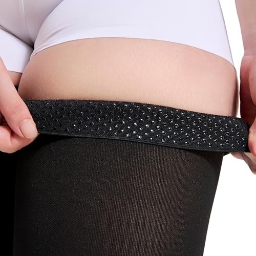 Image of Thigh High Compression Stockings 20-30mmHg Closed Toe - Extra Wide Calf Support for Varicose Veins & Pregnancy, Non-Slip Band, Size 5X-Large, Black