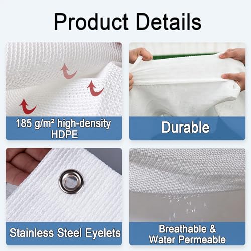 Filet d'ombrage 2x8.5m blanc avec oeillets résistant pour terrasse