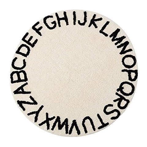 Sawekin Kids Rug ABC Alphabet Educational Area Rug - Learning Carpet for Kids and Children Bedrooms and Playroom, Round Black and White Rug, 47 Inches gift for kids (Beige) Cover