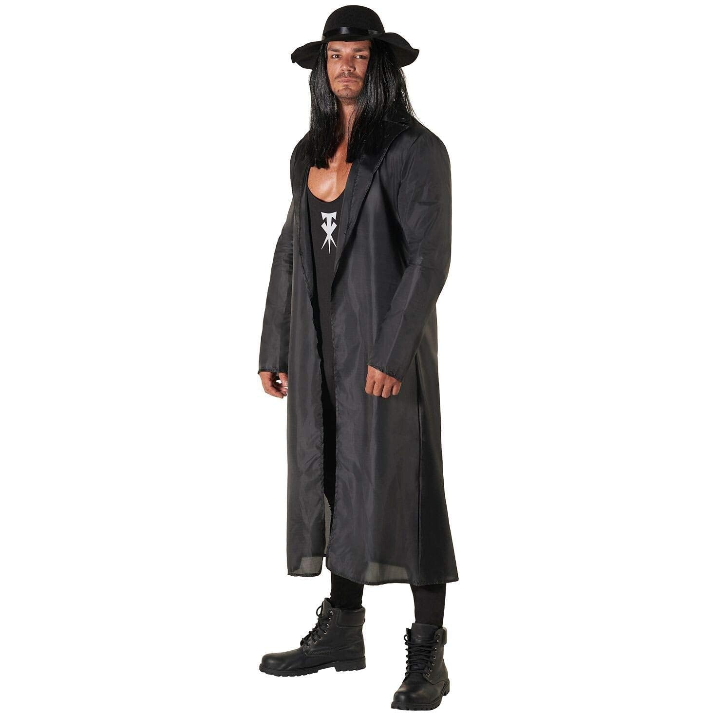 Morph Disfraz WWE Undertaker Enterrador Hombre Lucha Libre Mono Negro Capa Sombrero Despedida Soltero Halloween