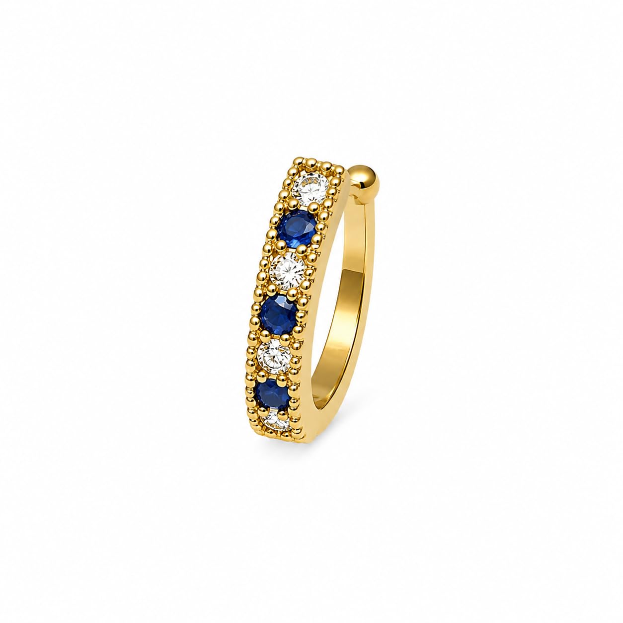 Jewellery Adorable Golden Finish Blue & White Stone Half Hoop Adjustable Nose Pin | Press-On Nose Ring | Without Piercing | Nathiya | Sania Mirza Nose Pin | For Women & Girls-image-30