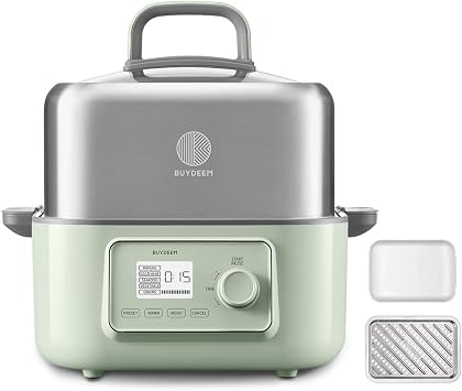 BUYDEEM G67US Electric Food Steamer for Cooking, 1 Tire Stainless Steel Steamer with Manual Mode, 1500W, 7 Quart, Green