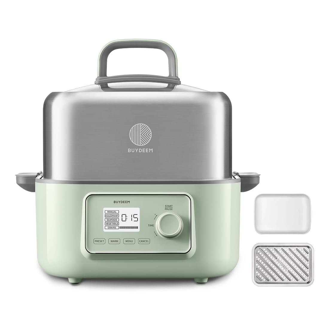 BUYDEEM G67US Electric Food Steamer for Cooking, 1 Tire Stainless Steel Steamer with Manual Mode, 1500W, 7 Quart, Green