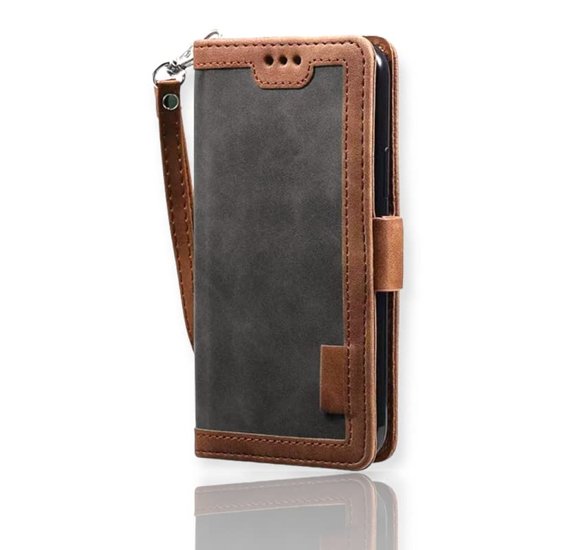 Image of TROUNCE Professional Flip Cover (Shock Proof | Velvet Finish | Card Pockets Wallet & Stand | Grey & Brown) Case for Samsung Galaxy A54 5G