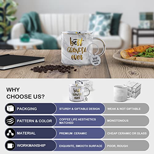 Gifts For Grandpa From Grandchildren- Gray Ceramic Coffee Mug Cup 11.5Oz W/ Keychain - Best Grandpa Ever - Birthday Gifts From Granddaughter Grandson - Present For Fathers Day, Christmas, Thanksgiving #TOP2