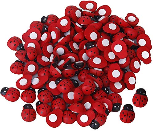TYTF Mini Käfer ​Deko kleine Holzkäfer Mini Marienkäfer Moos Garten Pflanze Dekoration Selbstklebend Mikrolandschaft Deko 100 Stück (Rot) Cover