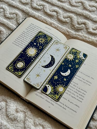 Image of Set of 3 Premium Bookmarks | Great Wave Hokusai Art Inspired, Anime Inspired & Koi Fish | Elegant Frame with Tassel | Perfect Gift for Readers & Collectors | Eco-Friendly Bioplastic (Celestial Dreams)