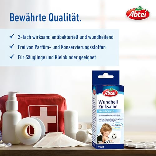 Abtei Wundheil Zinksalbe - Salbe mit Zink zur Wundheilung - antibakteriell und entzündungshemmend - auch für Babys und Kleinkinder geeignet - 75 ml