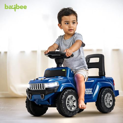 Image of Baybee Speedy Baby Ride on Car for Kids | Push Rideons Toys Car with Music & LED Light | Portable Ride on Jeep with Backrest & Storage Basket | Kids Car to Drive 1-3 Years Boys Girls (Blue)