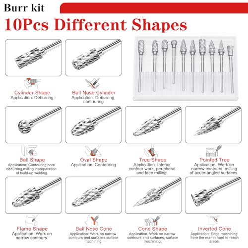 Tnisesm 80Pcs Carbide Rotary Burr Set for Dremel, Includes 1/8-Inch Carbide Double Cut Carving Burr Bits, Aluminum Oxide Drum Sander Sleeves for Wood Working, Engraving, Drilling, Steel Metal Working — view 4