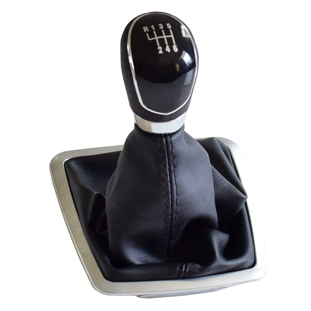 Kakulkomen 6 Speed-Black Manual Gear Shift Knob Gearstick Gaiter Boot Kit For F-Ord F-Ocus Mk2 Fl Mk3 Mk4 Mk7 Mondeo Kuga Galaxy With Cuff And Chrome Frame (6 Speed-Black)