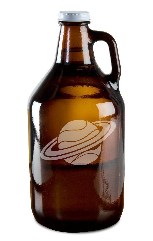 Planet Saturn Outer Space Hand-Made Etched Glass Beer Growler 64 oz