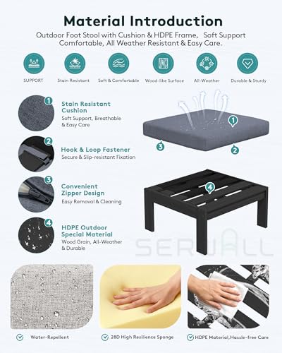 Image of SERWALL HDPE Outdoor Ottoman with Cushions