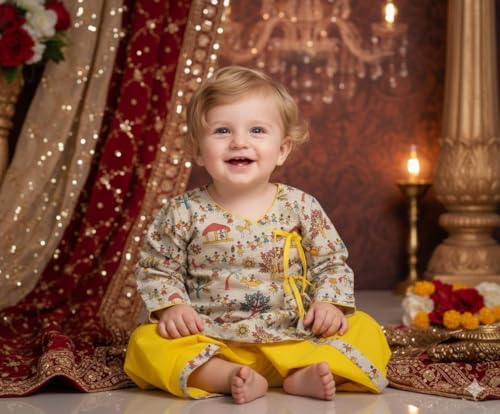 Image of A.T.U.N. (ALL THINGS UBER NICE) Baby Boys Warli Print Dhoti Kurta Set | 100% Cotton Ethnic Wear Set with Soft Comfortable Fit | Traditional Festive Outfit for Infants