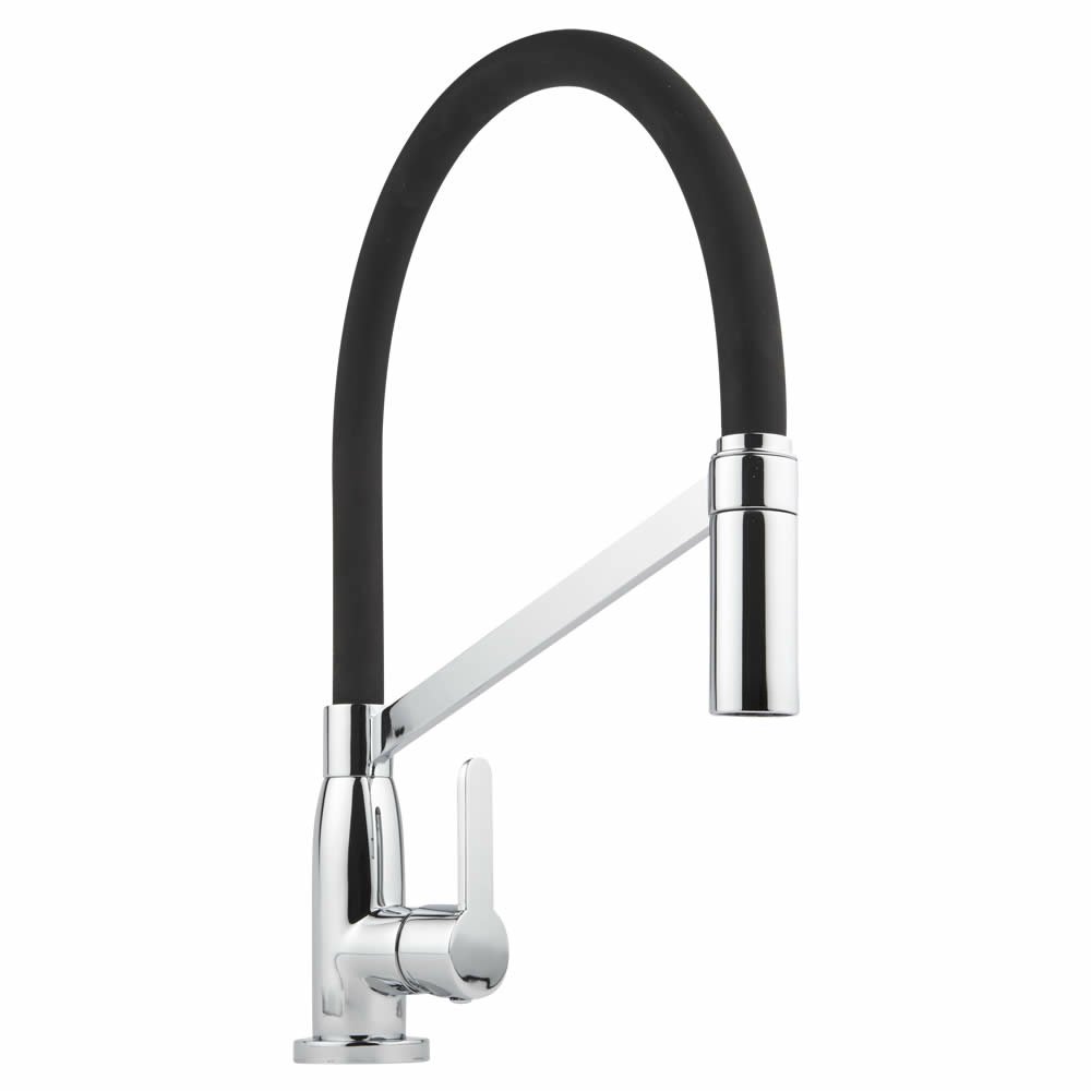Milano Select Mono Kitchen Sink Mixer Tap Pull Out Nozzle and Lever Handle - Chrome Black