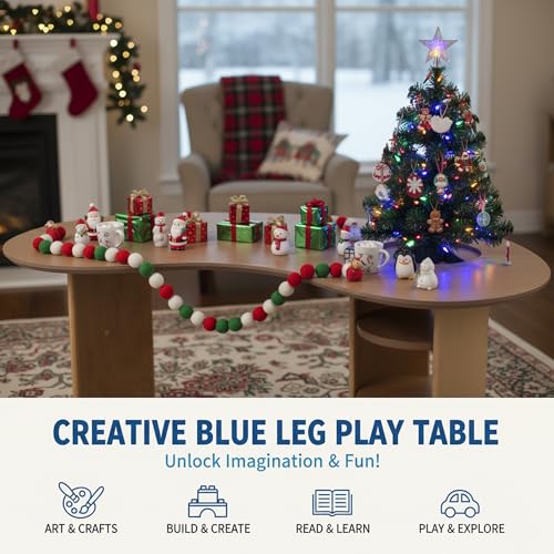 Image of Kids Table Toddler ActivityTable with Storage, Playroom Sensory Tables, Wood Kid Art Craft Tables, Reading Desk for Kids Ages 3-8, Kidney Train Table for Toddlers Boys /Girls Bedroom, Blue