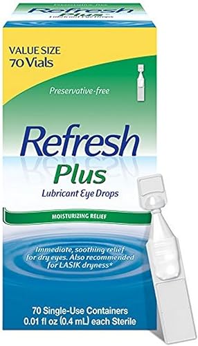 Refresh Plus Lubricante gotas para los ojos, lágrimas artificiales sin conservantes, 0.01 fl oz (0.0 fl oz), 70 recipientes de un solo uso