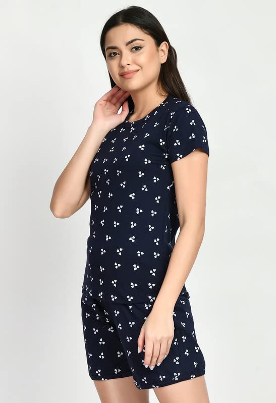 Image of IndiWeaves Cotton Printed Tops and Shorts Set Night Suit for Women (Pack of 3) Pink::Red::Dark Blue