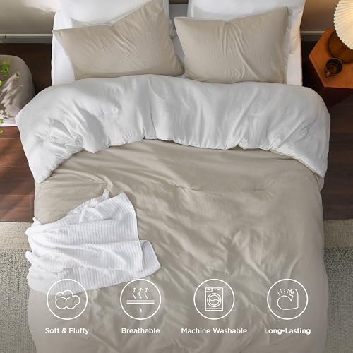 Image of Bedsure Queen Comforter Set, Navy Blue Soft Prewashed Bedding for All Seasons, 3 Pieces GentleSoft Bed Set, 1 Lightweight Comforter (90 inchx90 inch) and 2 Pillowcases (20 inchx26 inch)