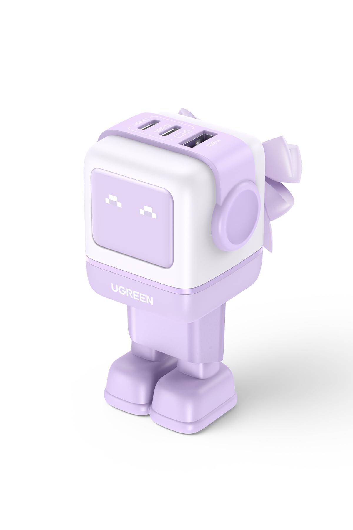 UGREEN Uno 65W 3 Ports Chargeur USB C Rapide GaNFast en Forme de Robot Mignon Compatible avec iPhone 17 Pro Max Air 16 15 14 13 Pixel Galaxy PSS 45W 25W S25 S24 S23 iPad MacBook Pro Air (Violet)