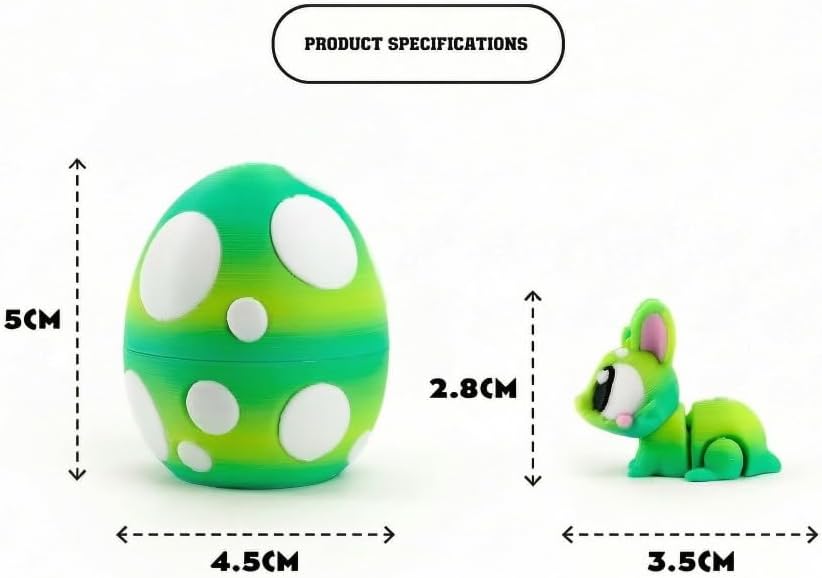 3D Easter Bunny Printed Fidget Toy, 3D Printed Easter Eggs with Rabbit Inside, Autism Toy Egg Toy for Anxiety Relief, Flexible Joints Rabbit Easter Egg Gift for Children (B)