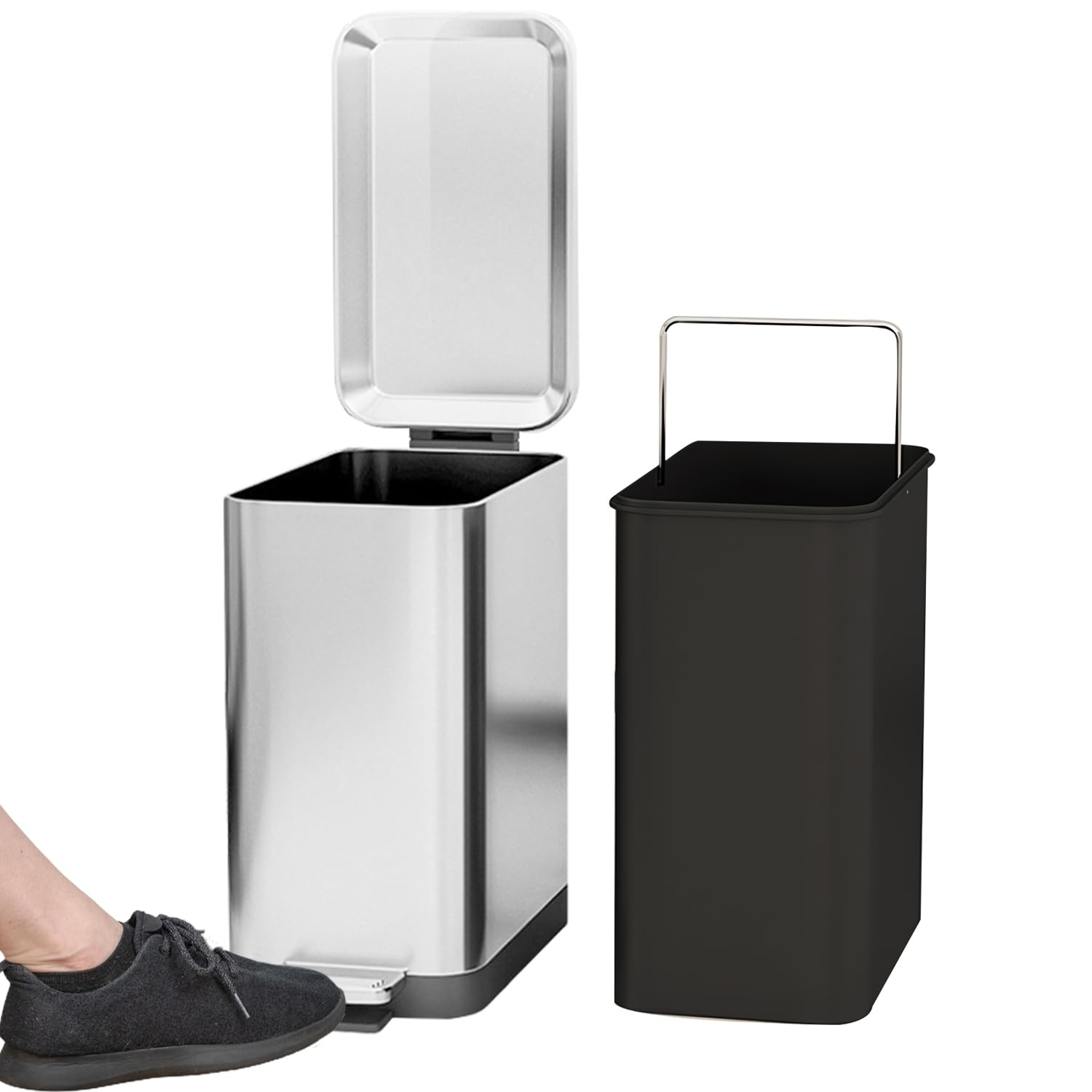 Stainless Steel Trash Bin Step Dustbin 18L Large Garbage Waste Pedal Can with Removable Inner Bucket & Lid for Kitchen Bathroom Bedroom Office (Silver)