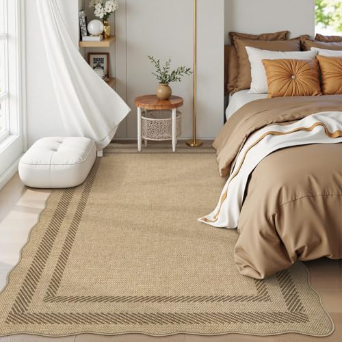 LIVEBOX Scalloped Washable 5x7 Rug, Easy Jute Tan Rugs for Living Room, Indoor Geometric Rug for Bedroom, Outdoor Farmhouse Non-Slip Rug Dining Room Mat Morden Carpet Area Rug for Home Office LIVEBOX Scalloped Washable 5x7 Rug, Easy Jute Tan Rugs for Living Room, Indoor Geometric Rug for Bedroom, Outdoor Farmhouse Non-Slip Rug Dining Room Mat Morden Carpet Area Rug for Home Office