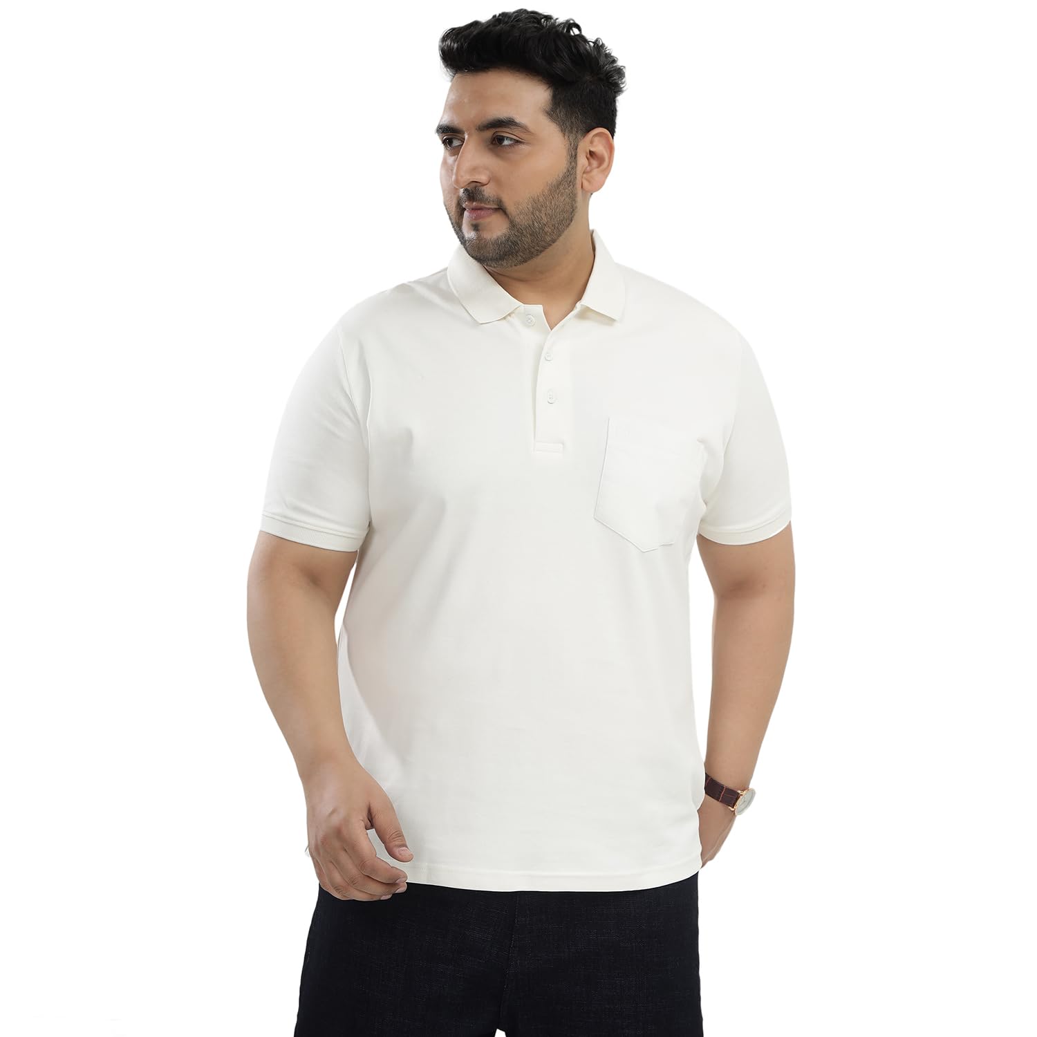 john pride Plus Size Men Regular Fit Cotton Solid White Stretchable Polo Collar T-Shirt (PJPTSC32463_White)-picture-30