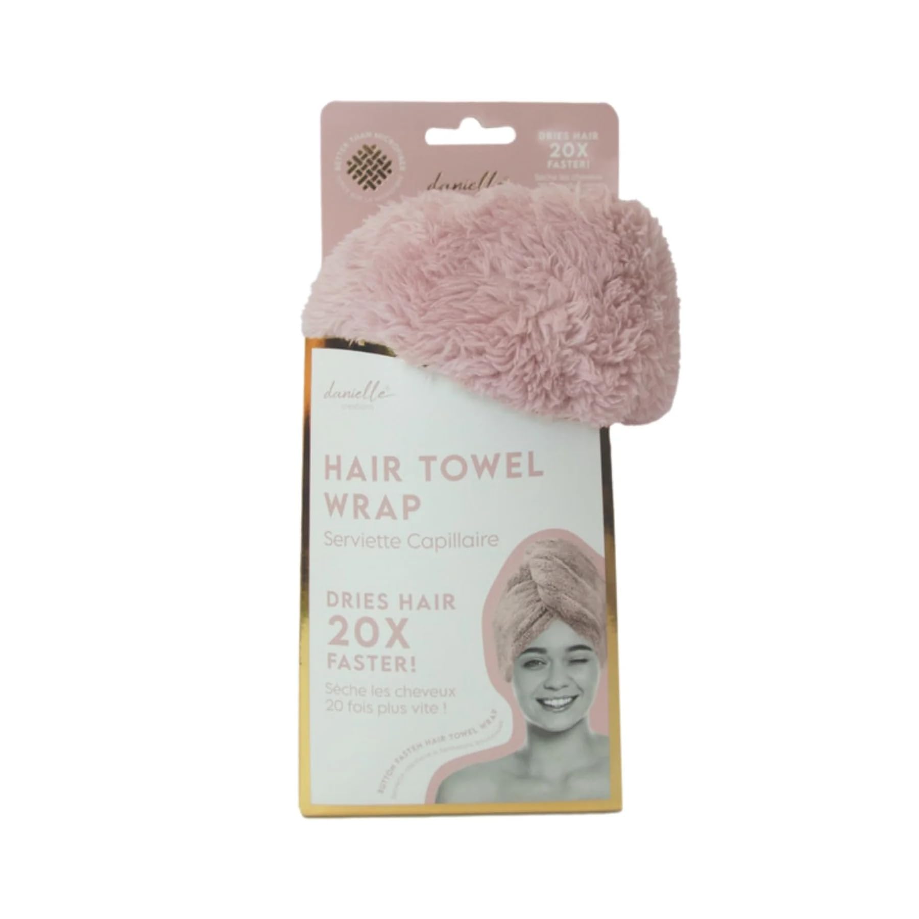 Upper Canada Pink Danielle Creations Hair Towel Wrap Turban Button Quick Dry Less Damage Frizz Micro-Weave (Pink)