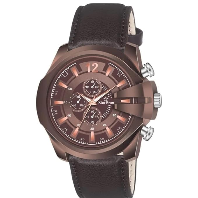 Star Bron Mens Fashion Stainless Steel Case Luxury Analog Watch with Leather Strap for Men (Brown) (B0CG3X38K4) Amazon Price History, Amazon Price Tracker