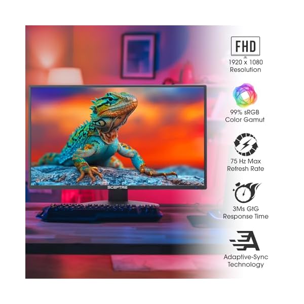 Sceptre 22 inch 75Hz 1080P LED Monitor 99% sRGB HDMI X2 VGA Build-In Speakers, Machine Black (E225W-19203R series) - Image 3