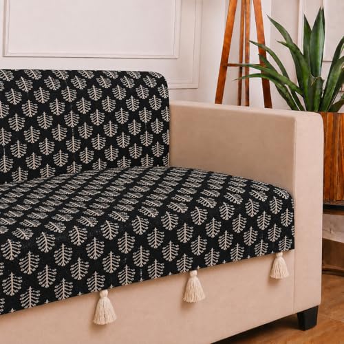 Image of STITCHNEST 'Nomad Weave Collection' 2 Seater Sofa Cover - Full Coverage| Elegant Jacquard Fabric, Decorative Tassels, Washable & Durable for Modern Living2