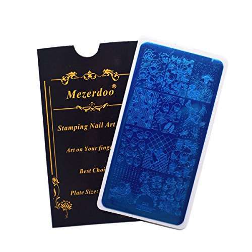 Mezerdoo Skull Nail Templates Fun Surfing Skeleton Cobweb Dead Bone Rectangle Stamping Plate Halloween Skull Flower Nail Art Image Plates #TOP1