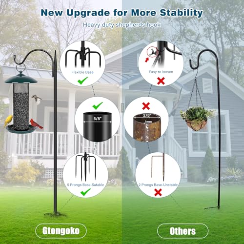 Image of Gtongoko 63 Inch Shepherds Hooks for Outdoor with 5 Prongs Base, Adjustable Bird Feeder Pole Garden Hooks for Hanging Lanterns, Plants Baskets, Hummingbird Feeders, 1 Pack