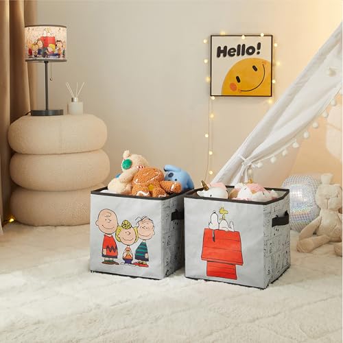 Image of Idea Nuova Storage Cubes for Kids,2 Pack Collapsible Fabric Bins with Handles, Organizer Boxes for Bedroom, Playroom & Nursery,Peanuts
