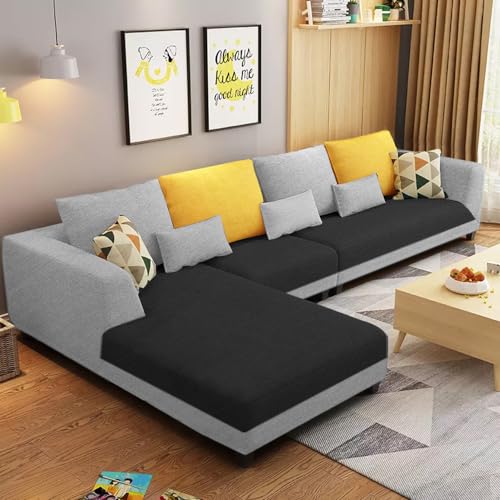 Image of Galib LHS 6 Seater L Shape Sofa Set for Living Room (Black Grey Fabric) Premium Fabric Sofa