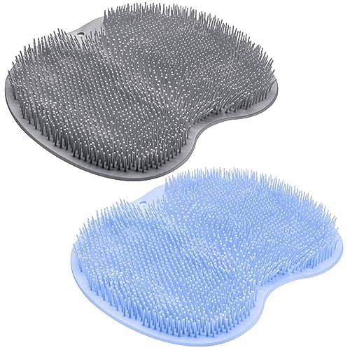 Image of 2PACK Shower Foot Scrubber Mat Back Washer Back Exfoliating Bath Wash Pad Wall Mounted Slip Suction Cups Foot Scrubber for Use in Shower Cups Foot Cleaner for Men and Women