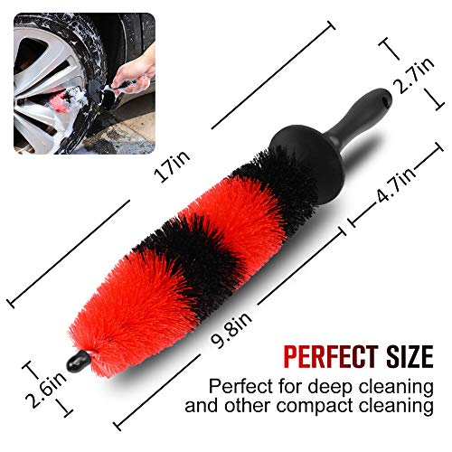 Wheel Brush, Easy Reach Rim Tire Cleaner Brush 16.5’’ Long Soft Bristle, Car Detailing Brush, Multipurpose use for cleaning Wheels Rims Exhaust Tips Vehicle Engine Motorcycles Bike, No Scratches