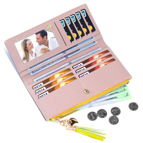 KOTORA Womens Slim Wallet Girls Thin Wallets Pretty Mini Long Card Holder Small Tiny Clutch Zip Purse Love Pendant Tassels Billfold (Yellow)3