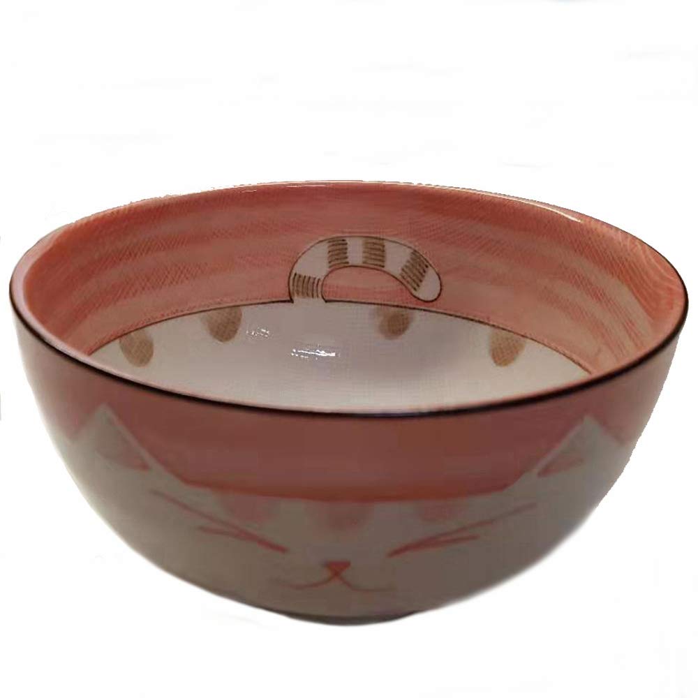 JapanBargain, Set mit 2 japanischen großen Porzellanschalen, Siebsuppe, Reis, Nudelsalat, Maneki Neko lächelnde Katze, 15,9 cm, hergestellt in Japan