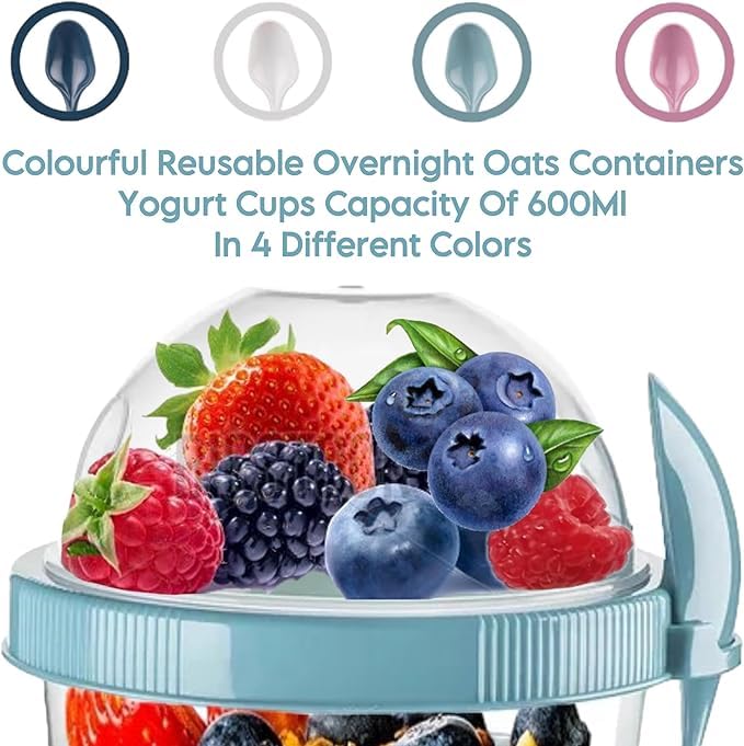 Pro Home Yogurt Pot With Spoon 20oz/600ml Bpa Free Reusable Airtight Dishwasher Safe On The Go Yoghurt Pots With Lids Museli Cereal Cup Containers Overnight Oats Jar Storage (Marble Blue) - Image 2