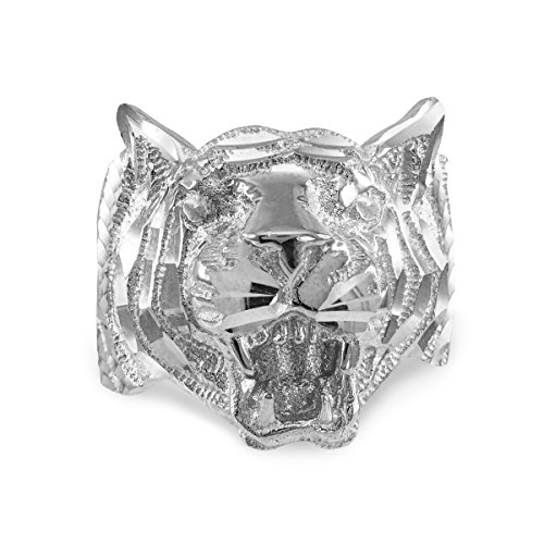 Men's 925 Sterling Silver High Polish Band Tiger Ring