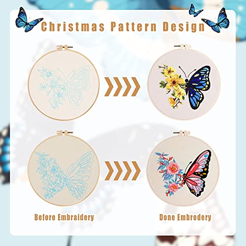 Image of GLTAYLMY 3 Pack Embroidery Kits with Butterfly Pattern for Beginner Adults,Cross Stitch Kits with 1 Plastic Embroidery Hoops,Needles and Color Threads,Needlepoint Kit for Adults