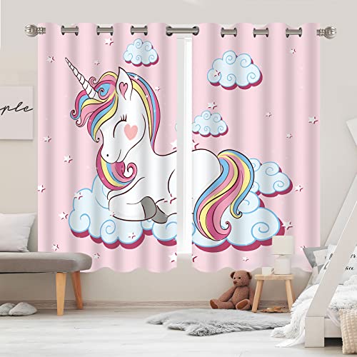YISURE Nursery Cartoon Curtains, Unicorn Rainbow Blackout Curtain for Kids' Bedroom