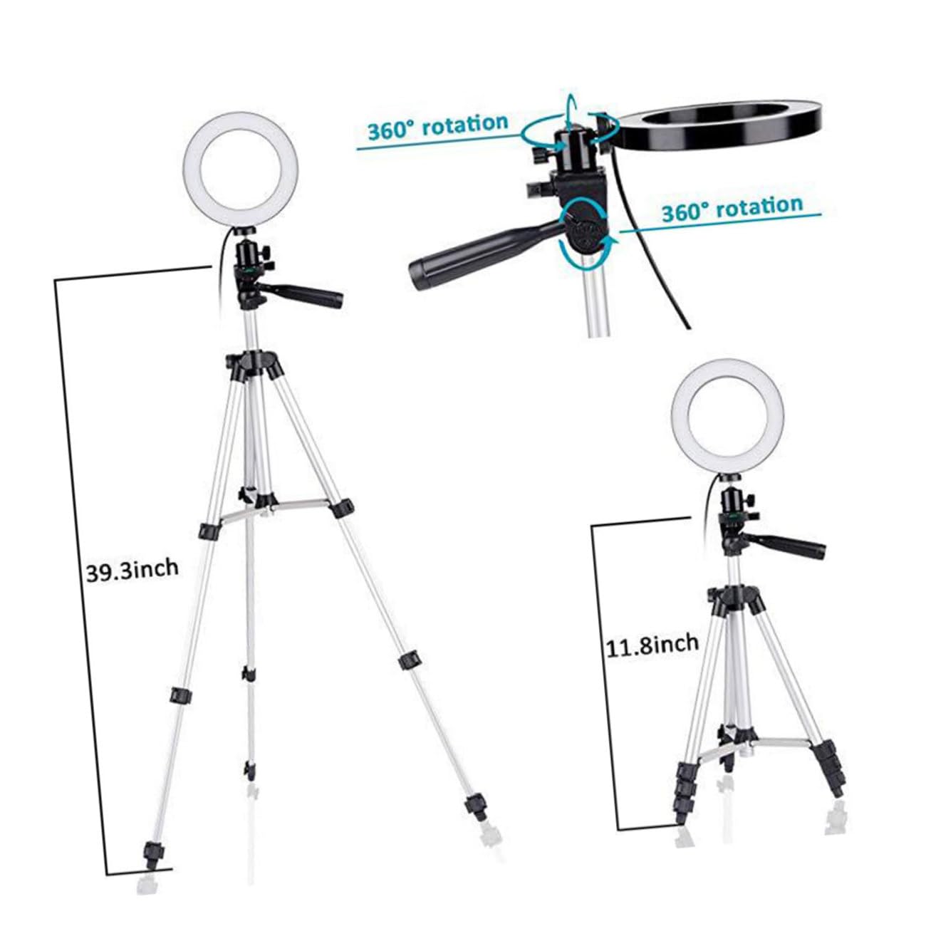 TOPBATHY Luce Ad Anello Led Supporto Per Treppiede Dimmerabile Per Selfie Video Streaming e Trucco Compatibile Con Telefono Cellulare
