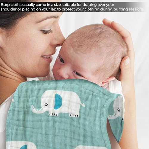 Image of BEMBIKA Fleece Throw Baby Swaddle Blanket, Muslin Burping Cloth and Cotton Washcloths Face Towel Combo for Newborn Infants - Sage Elephant (Pack of 3)
